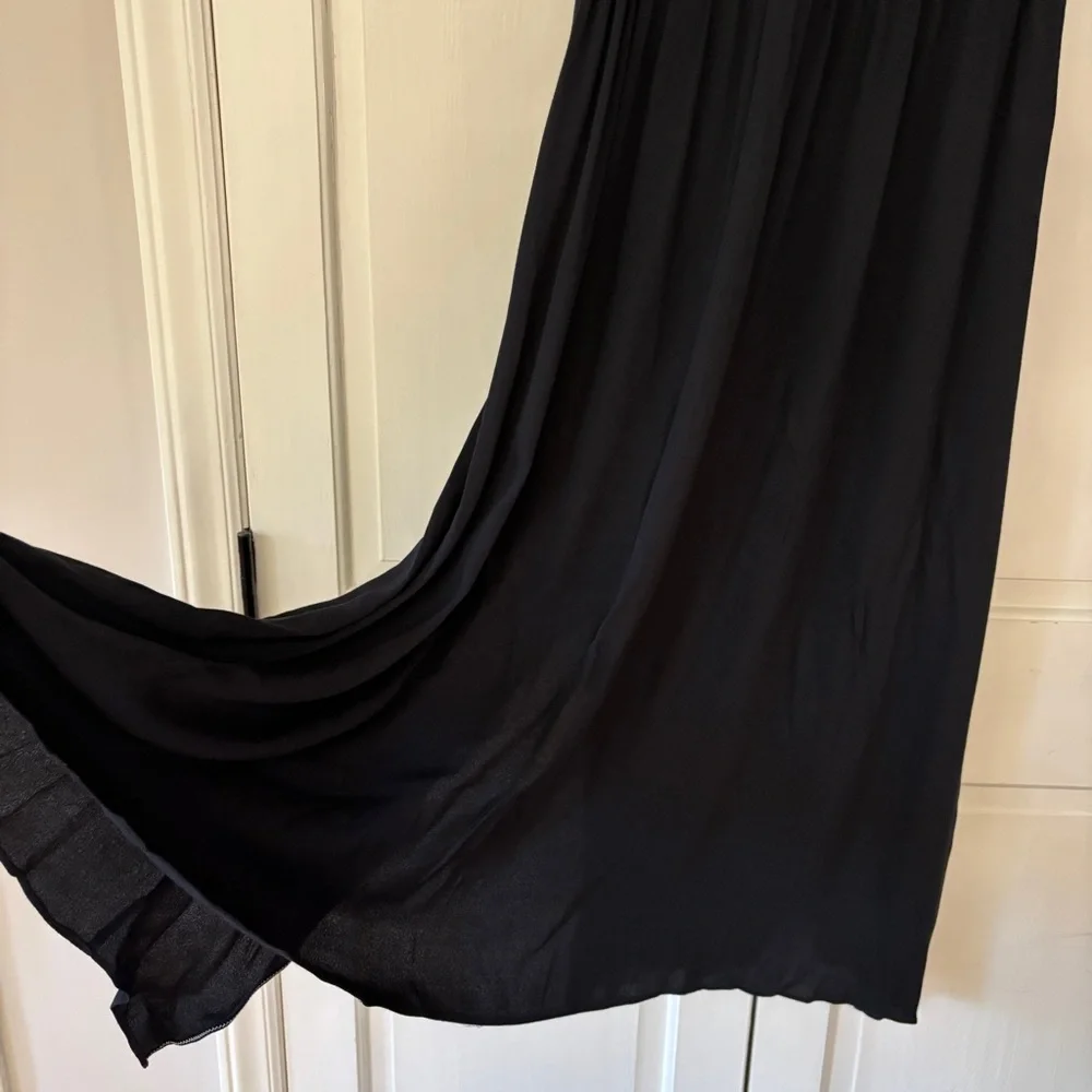 Ulla Johnson Leah Dress Noir Black Midi Puff Sleeve Contrast‎ Trim Size 10 Tie - Picture 6 of 16